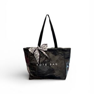 Elegant Black Tote Bag with Bow Detail Wipe Clean Exterior/Vinyl over Fabric